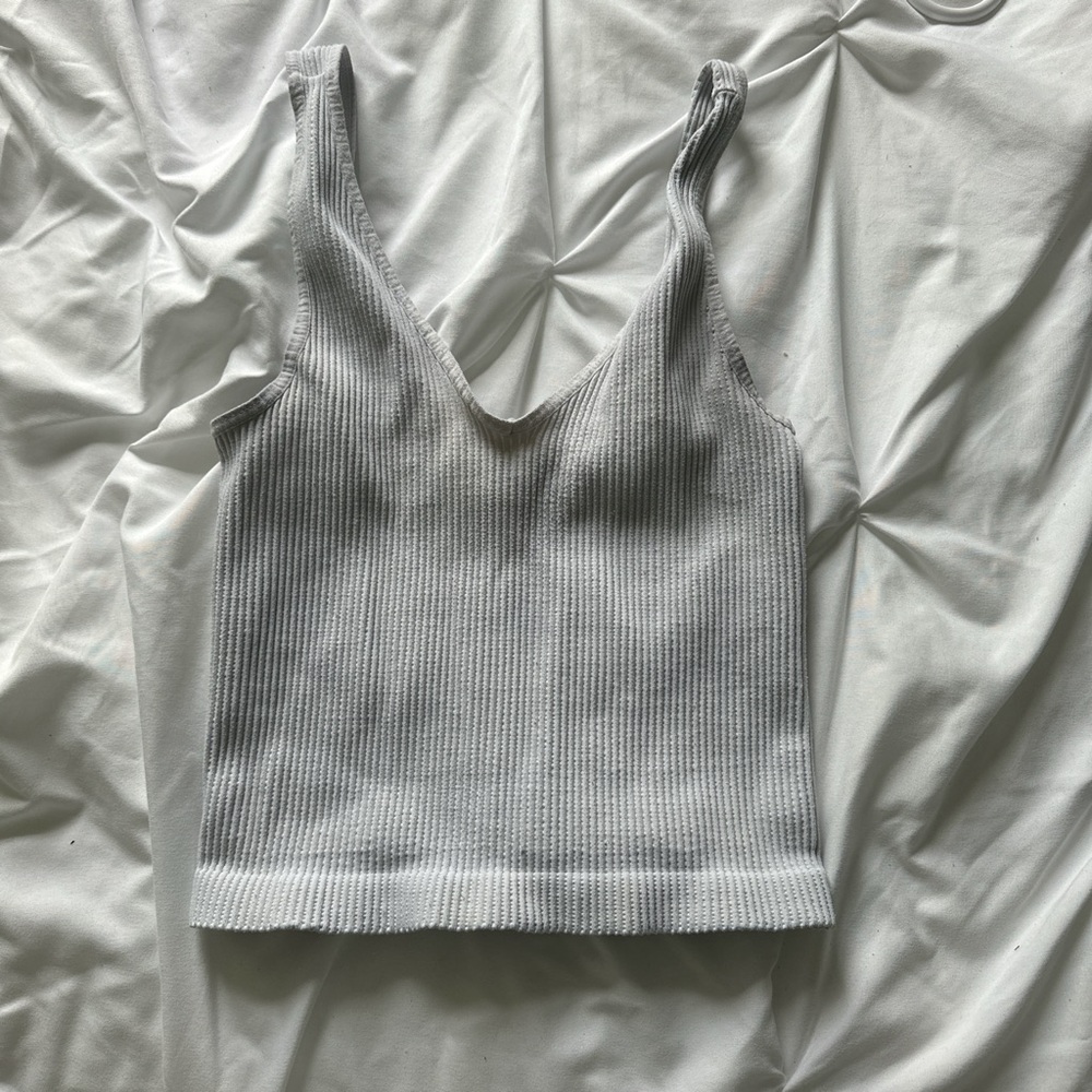 Gray Ribbed Knit Tank Top